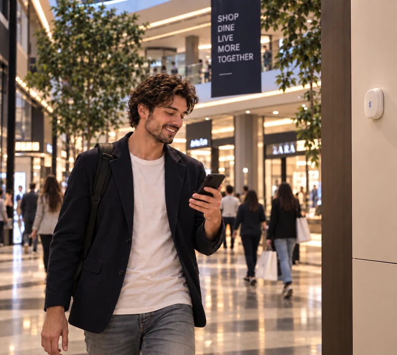 Un visitatore entra nel centro commerciale e usa l’app Avila Fan